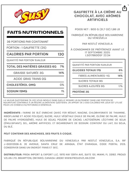 Galletas Susy venezolanas 18 unidades de 1.76 oz cada una
