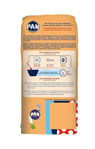 P.A.N. Harina de Maíz Amarillo - Harina Precocida sin Gluten y Kosher para Arepas, 1 kg (35 oz / 2 lb 3.3 oz)