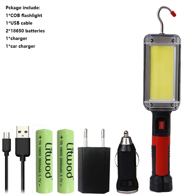 Portable Lantern Flashlight Power By 2*18650 Battery LED COB Magnetic Work Lighting Linternas for Camping Night Fishing Lamp