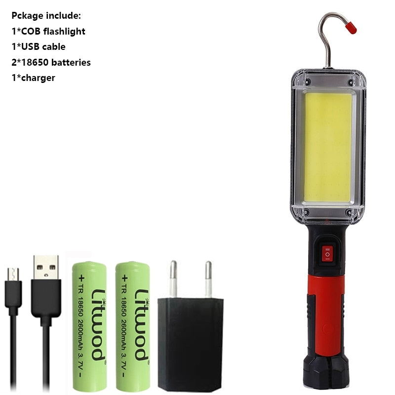 Portable Lantern Flashlight Power By 2*18650 Battery LED COB Magnetic Work Lighting Linternas for Camping Night Fishing Lamp