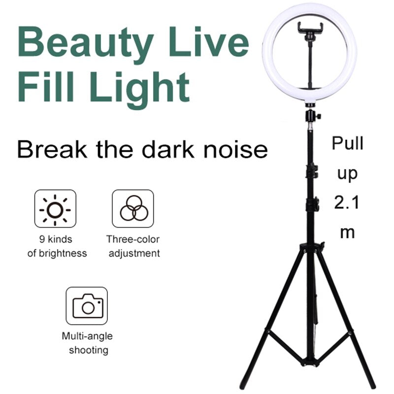 Dimmable LED Selfie Ring Fill Light Phone Camera Led Ring Lamp With Tripod For Makeup Video Live Aro De Luz Para Hacer Tik Tok