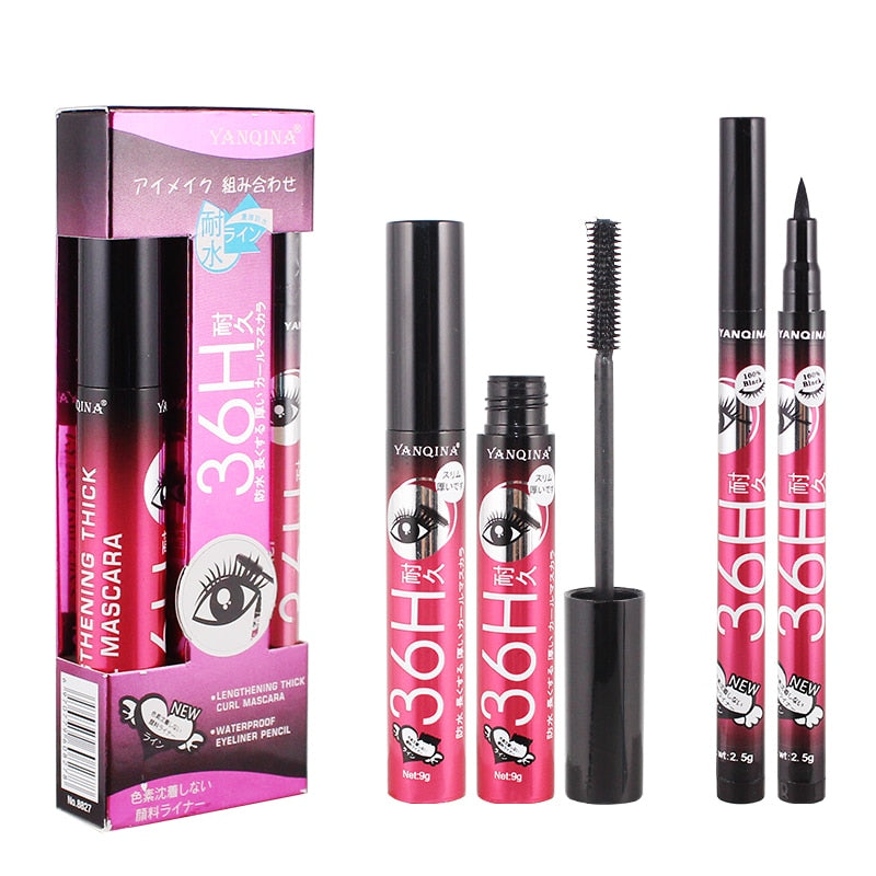 Makeup Set Black Mascara + Eyeliner Pen Maquiagem Waterproof 4D Fiber Mascaras Make up Kit Big Eyes Cosmetics Eye Liner Pencil