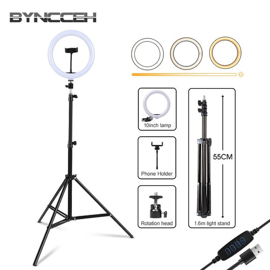 Ring Lamp For Phone 10'' 3modes,10 Brightness USB LED Lights With Tripod Selfie Photo Video Beauty Lampe For Stream Aro De Luz