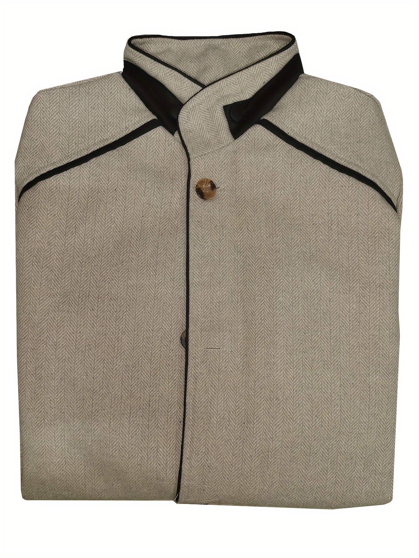 Abrigo entallado para hombre de longitud media con espiga y ribetes en contraste, chaqueta con cuello alto elegantemente confeccionada para otoño e invierno.