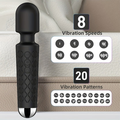 Recargable AV Stick Vibrador de 20 Frecuencias en Negro para el Placer Femenino - Suministros para Adultos