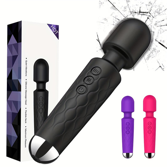 Recargable AV Stick Vibrador de 20 Frecuencias en Negro para el Placer Femenino - Suministros para Adultos