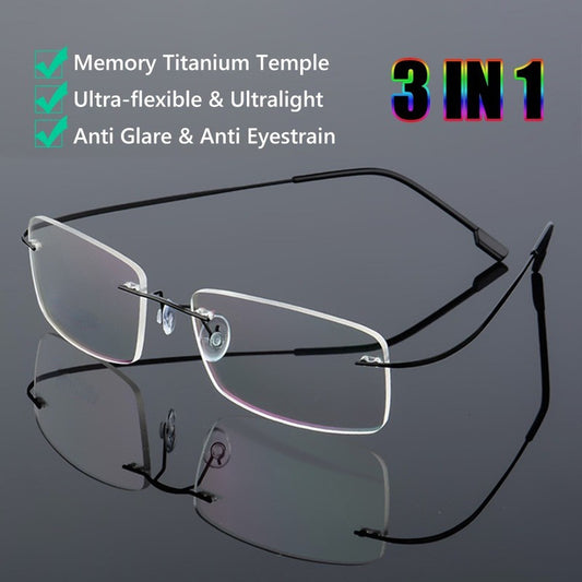 1pc Gafas De Presbicia Para Hombres Sin Montura De Titanio De Alta Definición, Con Patas Flexibles De Memoria +1.0 A +4.0