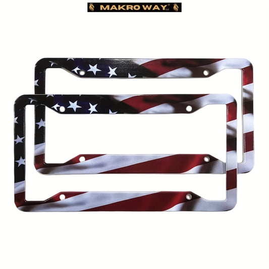 Marco De Matrícula De La Bandera Americana, Soporte Universal De Aluminio Mate A Rayas, Bandera De Estados Unidos, Brillante, Patriótica, Marco De Placa De Coche Con Tornillos Libres