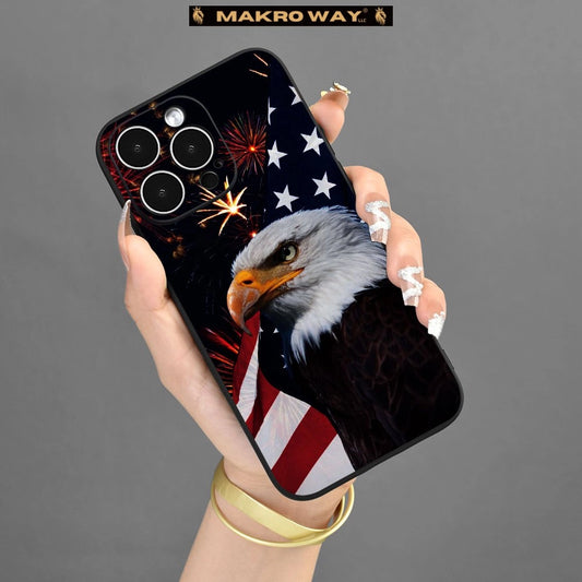 Eagle Pattern Silicone Phone Case for iPhone - Shockproof TPU Cover for Men and Women - Clear/Black - Fits iPhone 15 to SE