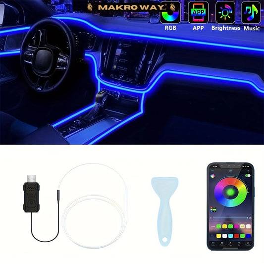 196" RGB LED Car Interior Lighting Kit - USB - Syncs with Music - Waterproof