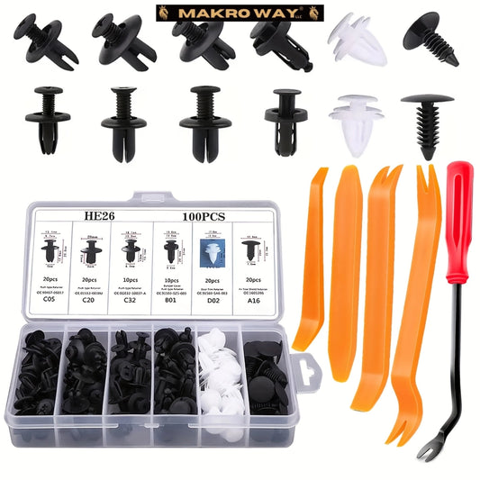 Universal Car Retention Clip Set - 105pc Kit with Bumper Fasteners and Fender Parts - Fits Most Models
