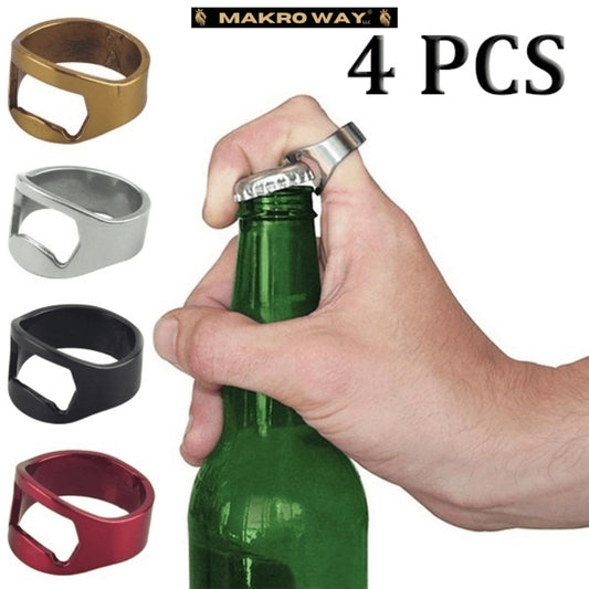 Versatile Stainless Steel Ring Bottle Opener Set - 4pcs, 22mm Diameter