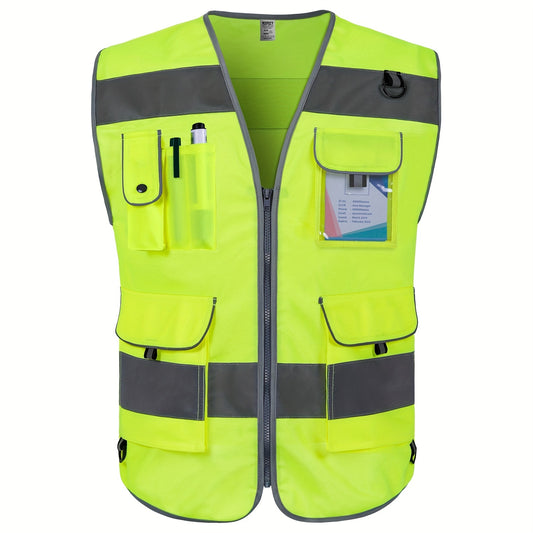 Premium Reflective Safety Vest - 9 Pockets, ANSI/ISEA Compliant, Unisex - Perfect for Construction, Surveying, and Warehouse Work
