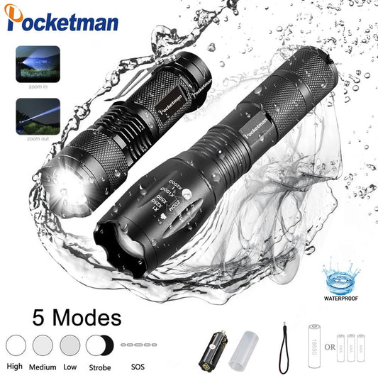 Powerful Tactical LED Flashlight Set Q5 T-6  Zoomable Portable Linternas LED Outdoor Waterproof Torch Light For Camping