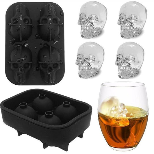 3D Skull Ice Cube Tray Silicone Mold 4-Cavity BPA Free Ice Making DIY Mold Kitchen Bar Ice Maker Skeleton Ice Mold