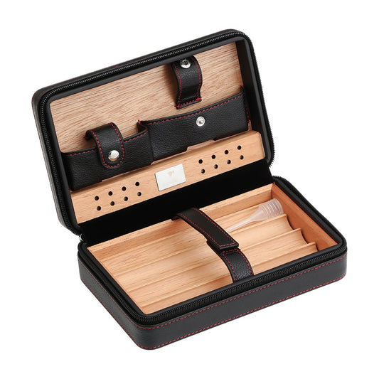 GALINER Charuto Cedar Wood Cigar Humidor Box Travel Leather Cigar Case Storage 4 Cigars Box Humidor Humidifier For Sigar
