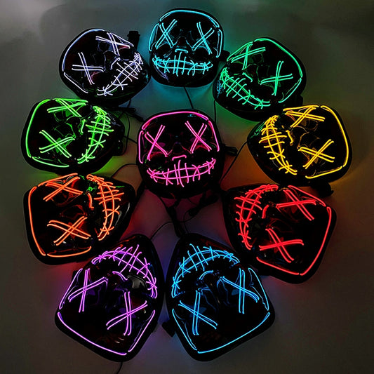 LED Halloween Mask Luminous Neon Mask Glow In The Dark Mascaras Halloween Party Costume Cosplay Masques Props Horror Mask
